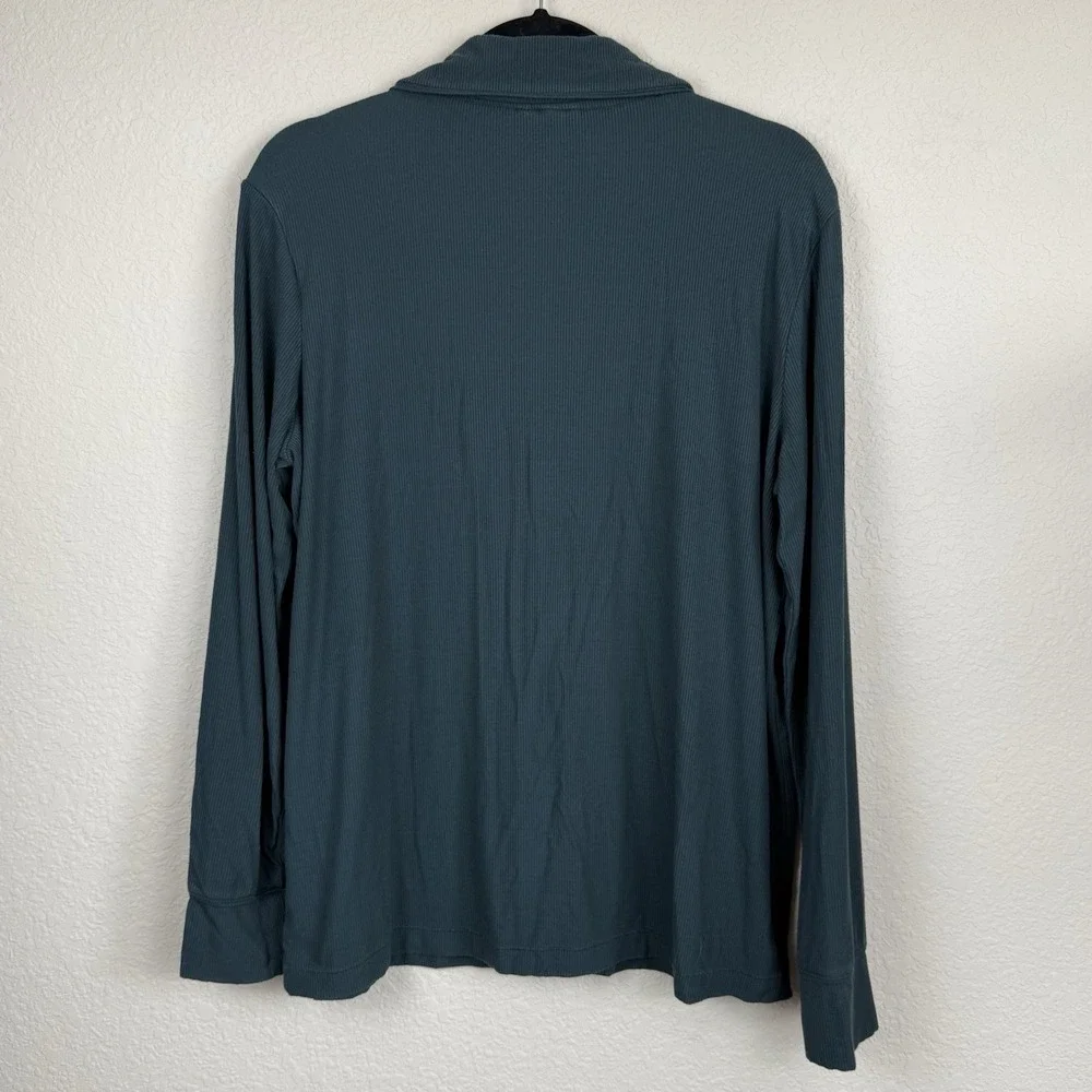 Skims Soft Lounge Ribbed Pajama Sleep Shirt Dark Green Women's Med Long Sleeve - Picture 5 of 5